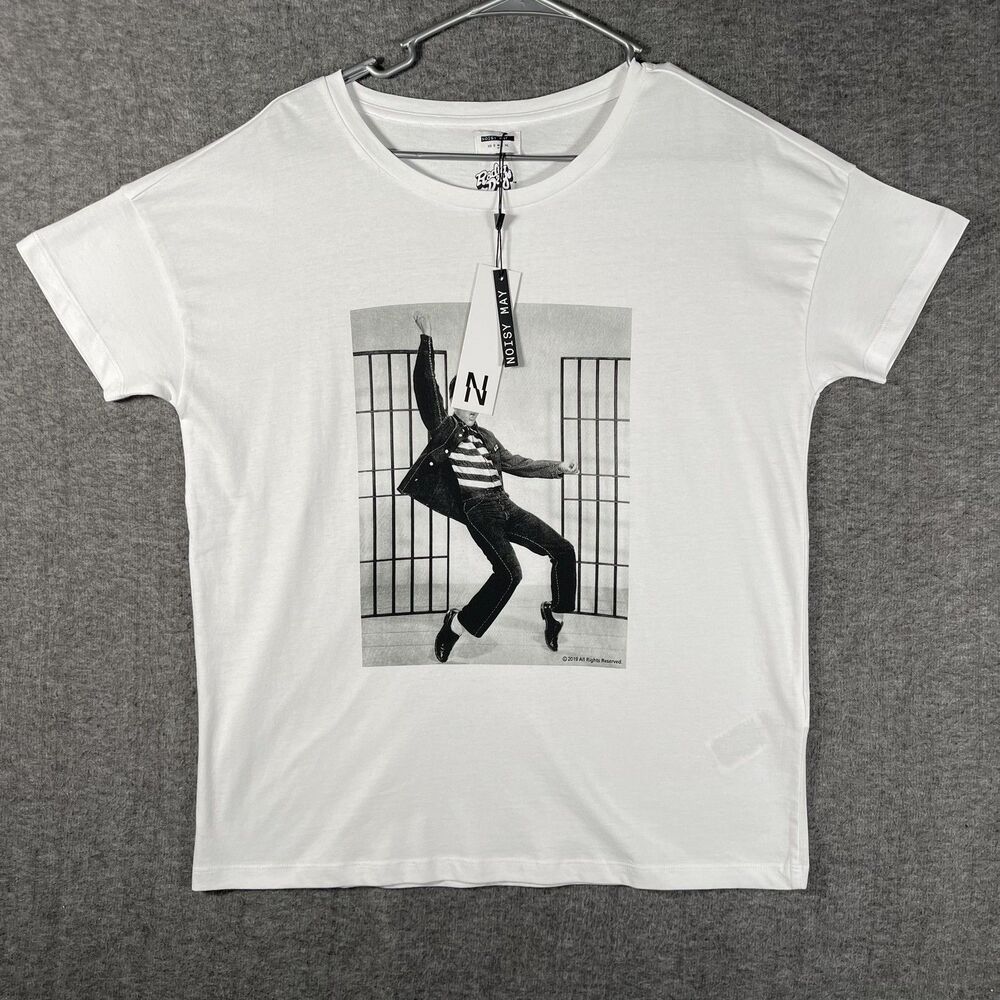 Noisy May Shirt Womens Medium White Elvis Graphic Radio Days Music Tee Top